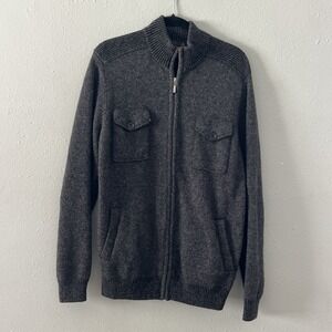 Pronto Uomo Blue 100% Wool Sweater XL Gray Full Zip Knit Jacket Timeless Preppy